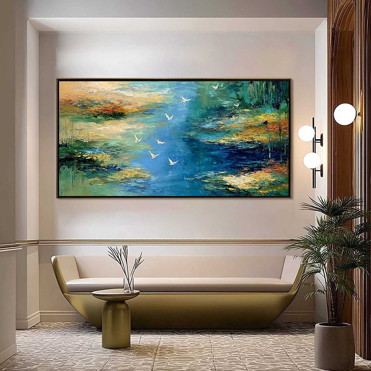 AZURE JOURNEY: Textured Abstract River Landscape Painting