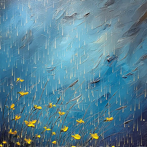 AZURE REVERIE: Textured Impasto Painting of a Lily Pond in the Rain