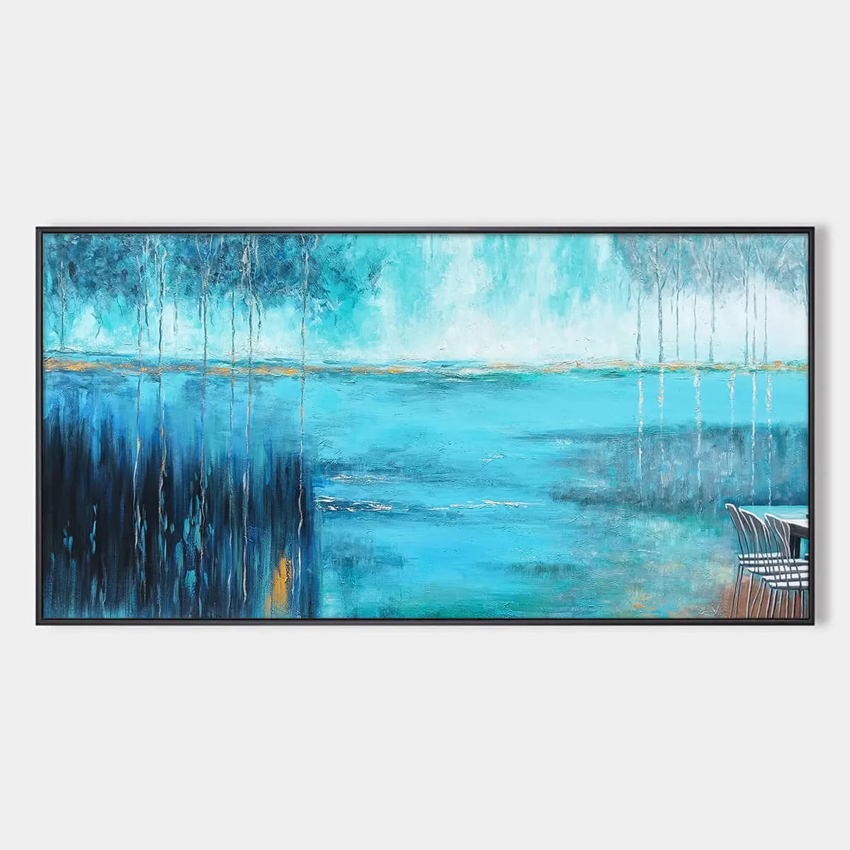 Azure Reflections: Abstract Landscape Oil Painting Canvas Wall Art Decor