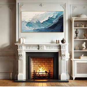 Azure Crest: Ocean Waves Abstract Impasto Oil Painting Canvas Wall Art Decor