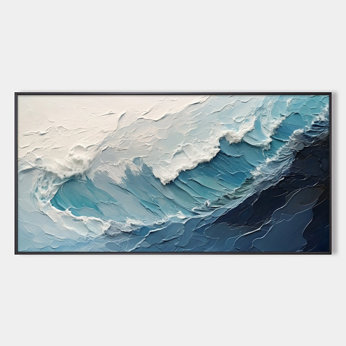 Azure Crest: Ocean Waves Abstract Impasto Oil Painting Canvas Wall