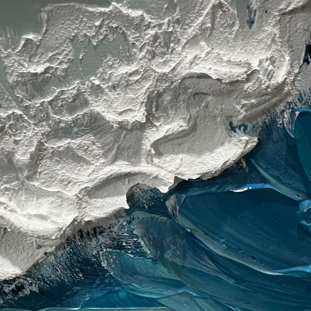 AZURE CREST: Ocean Waves Abstract Impasto Oil Painting