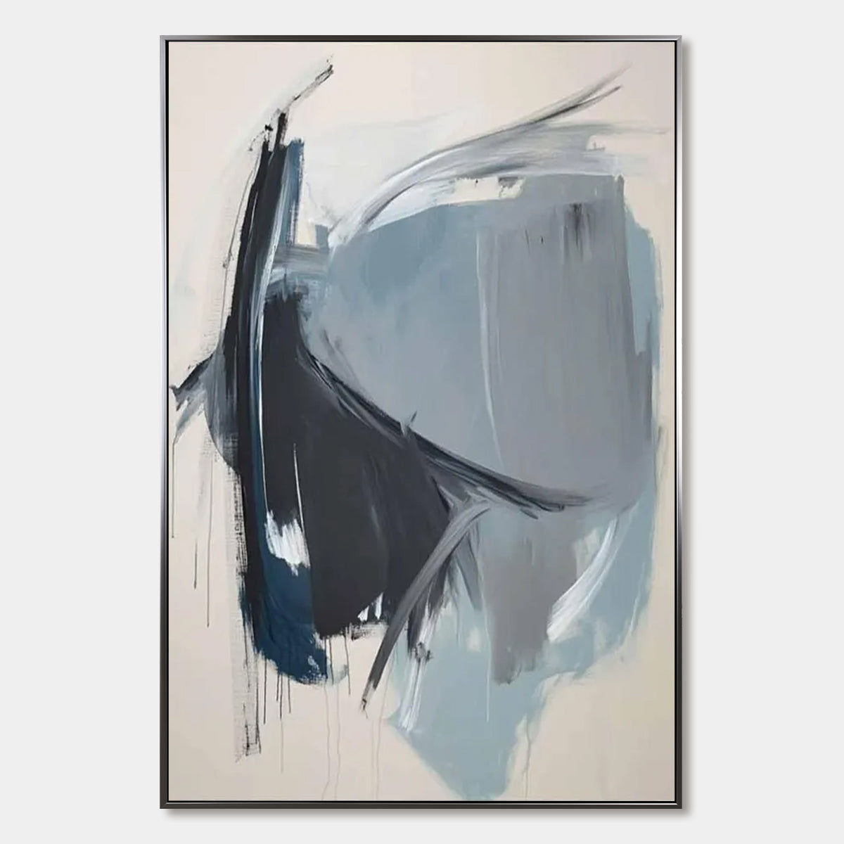 AZURE DEPTHS Abstract Minimalist Blue and Grey Oil Painting