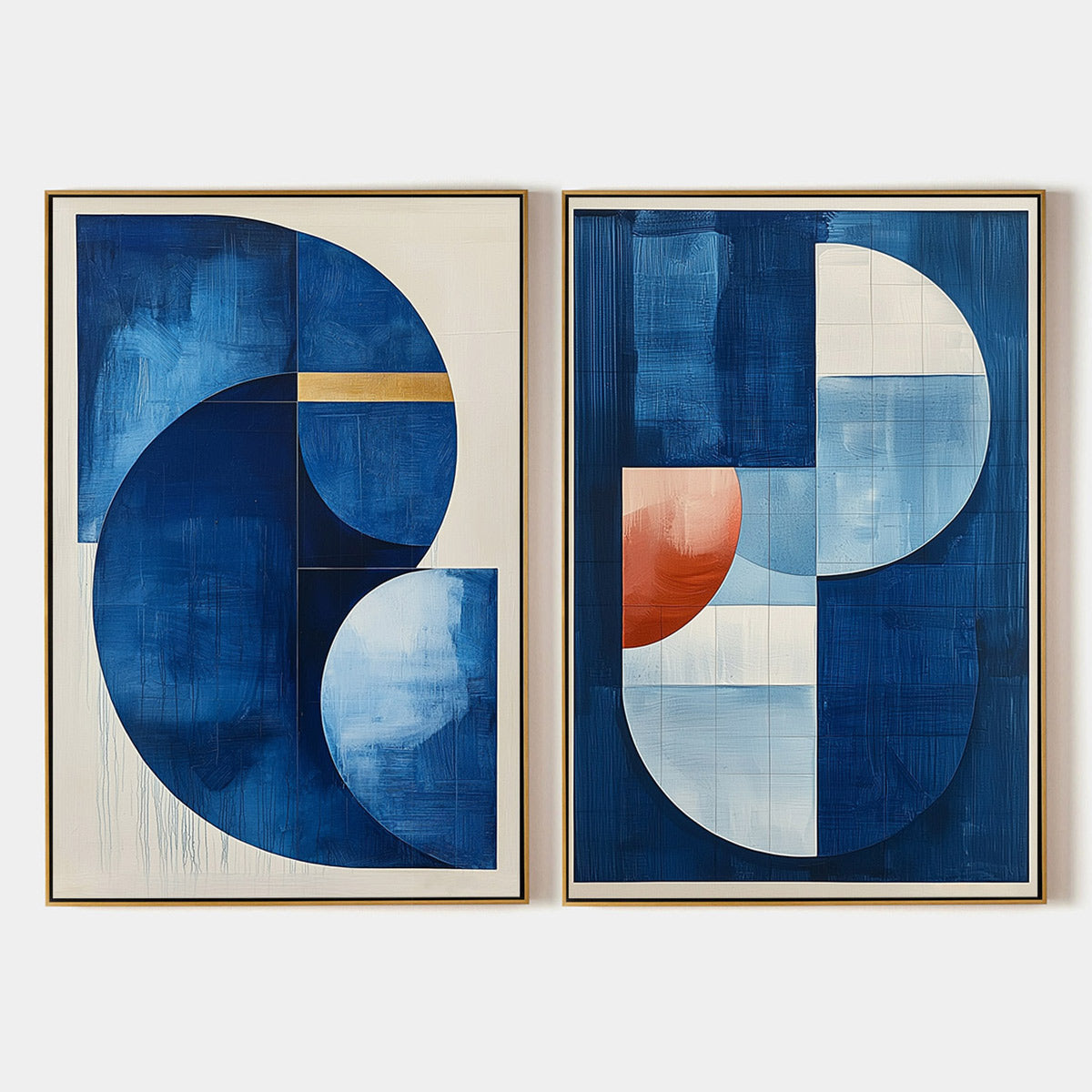 Azure Depths: Original Minimalist Blue and Gold Abstract Oil