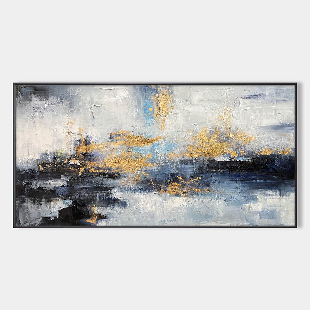 Azure Dream: Abstract Blue and Gold Oil Painting Canvas Wall Art Home Decor