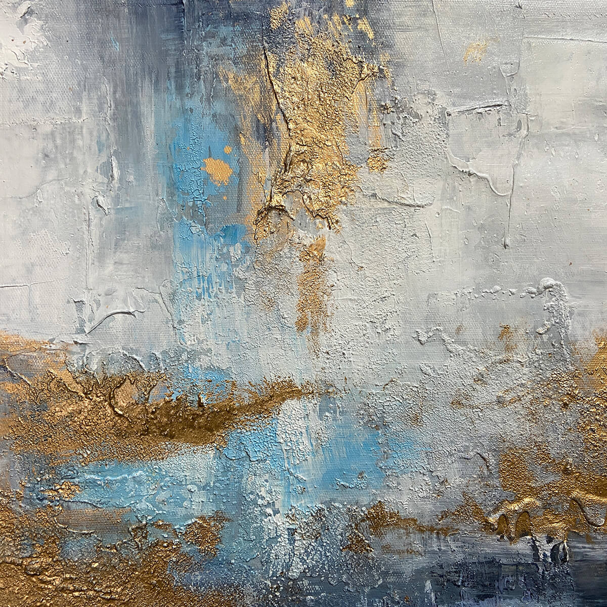 AZURE DREAM: Abstract Blue and Gold Oil Painting