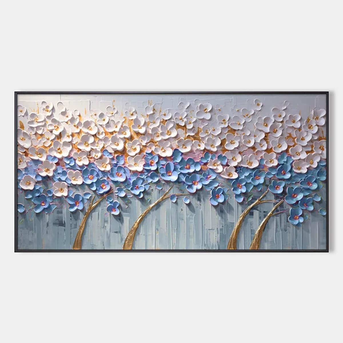 Azure Dream: Textured Floral Landscape Oil Painting Canvas Wall Art