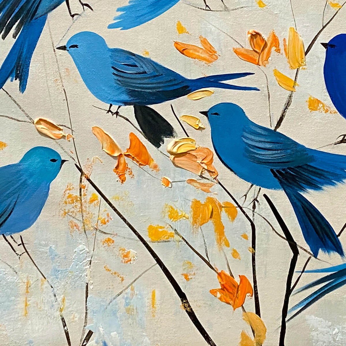 AZURE FLIGHT: Blue Birds Painting Minimalist Nature Wall Art