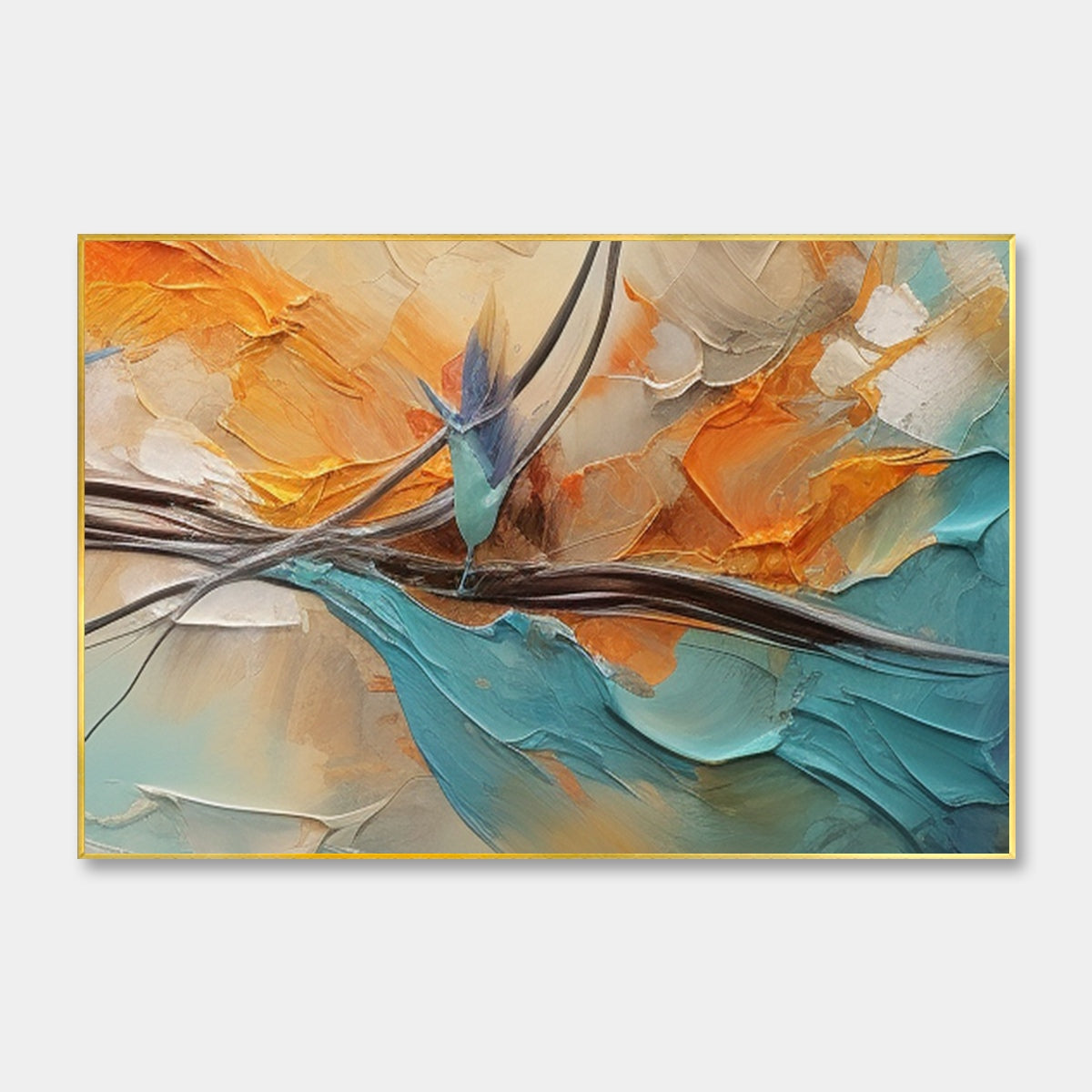 Azure Flight: Textured Abstract Oil Painting Canvas Wall Art Decor with Birds in Flight