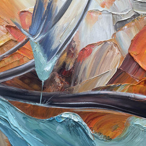 Azure Flight: Textured Abstract Oil Painting Canvas Wall Art Decor with Birds in Flight