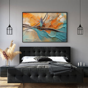 Azure Flight: Textured Abstract Oil Painting Canvas Wall Art Decor with Birds in Flight