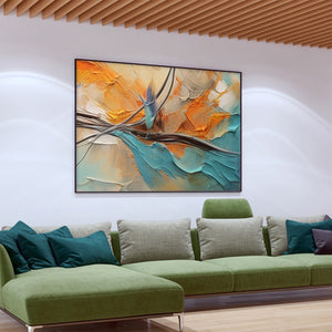 Azure Flight: Textured Abstract Oil Painting Canvas Wall Art Decor with Birds in Flight