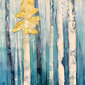 Vertical Abstract Forest Oil Painting with Gold Leaf
