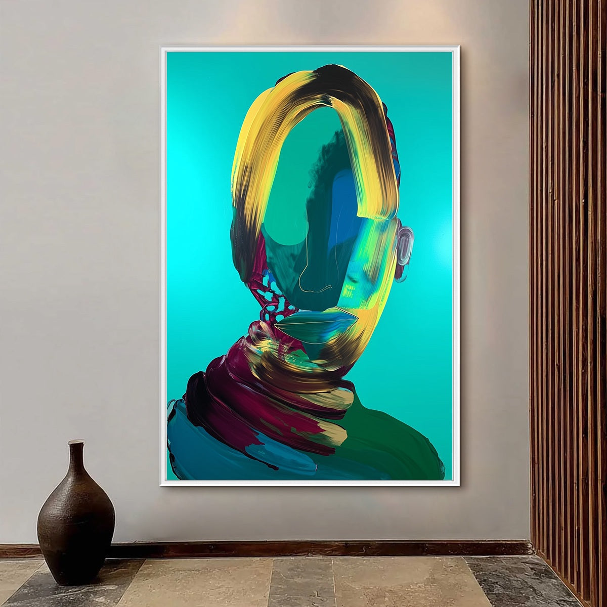 AZURE GAZE: Textured Abstract Portrait Oil Painting