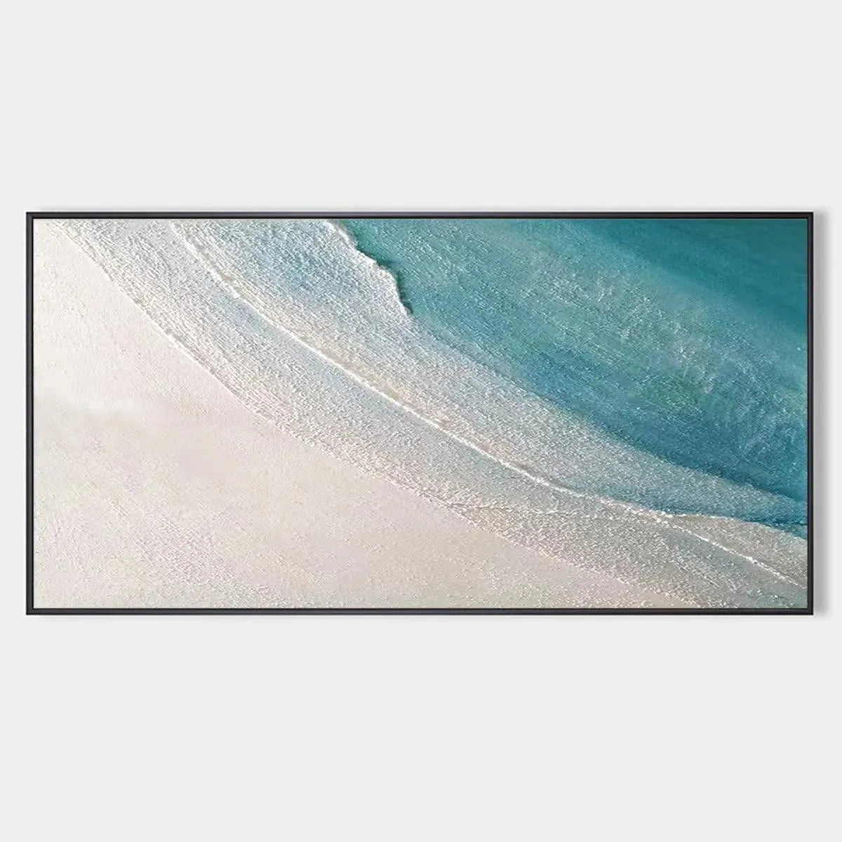 Textured abstract beach painting in blue and white, Azure Shores by Liam O'Connell, showcasing coastal charm and serenity.