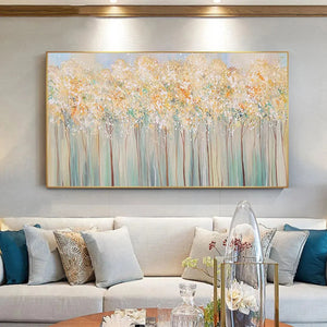 Aspen Glow: Panoramic Abstract Forest Landscape Oil Painting on Canvas