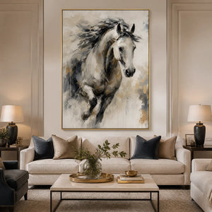 Untamed Grace in a refined living room with gold frame