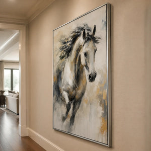 Untamed Grace in a refined entry hall with silver frame