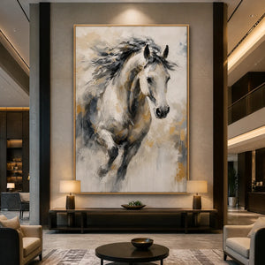 Untamed Grace in a refined hotel interior with wood frame