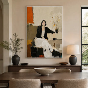 Quiet Interval in a refined dining room with white frame