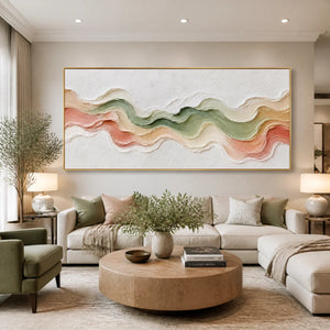 Pastel Tide Relief in a refined living room with gold frame