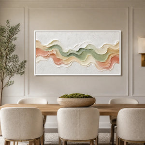 Pastel Tide Relief in a refined dining room with white frame