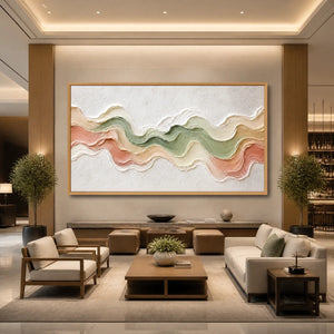 Pastel Tide Relief in a refined hotel interior with wood frame