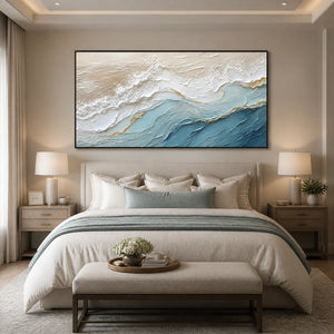 Cerulean Ridge in a refined bedroom with black frame
