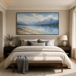 Alpine Stillness in a refined bedroom with black frame