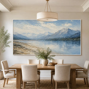 Alpine Stillness in a refined dining room with white frame