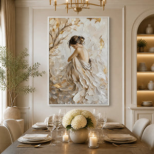 Ivory Reverie in a refined dining room with white frame