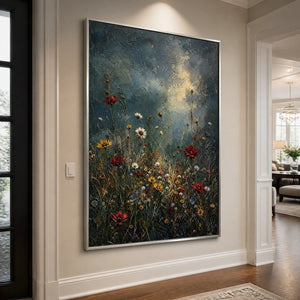 Midnight Wildflowers in a refined entry hall with silver frame