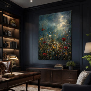 Midnight Wildflowers in a refined office, frameless