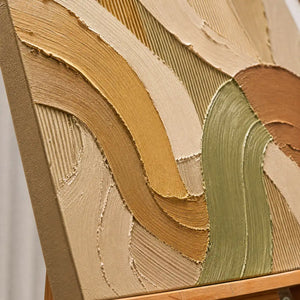Close-up detail of Earthen Meander showing hand-painted texture and part of the frame
