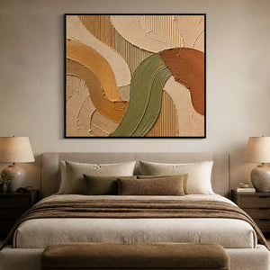 Earthen Meander in a refined bedroom with black frame
