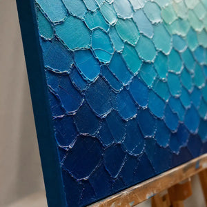 Close-up detail of Azure Scale Field showing hand-painted texture and part of the frame