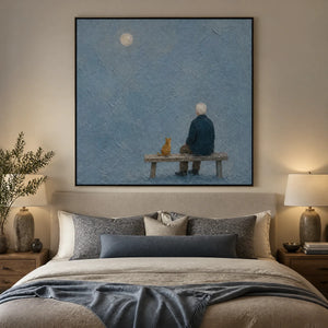 The Quiet Bench in a refined bedroom with black frame