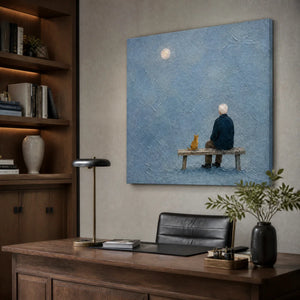 The Quiet Bench in a refined office, frameless