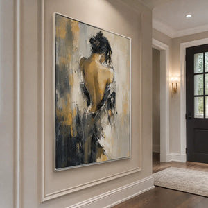 Veiled Figure in a refined entry hall with silver frame