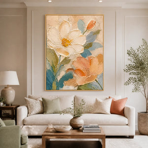 Apricot Petals in a refined living room with gold frame
