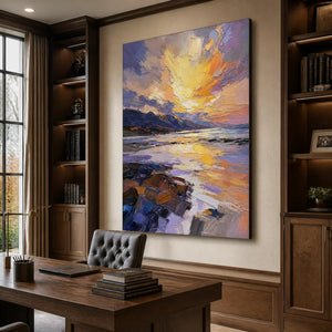 Violet Summit Glow in a refined office, frameless