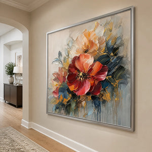Scarlet Bloom in a refined entry hall with silver frame