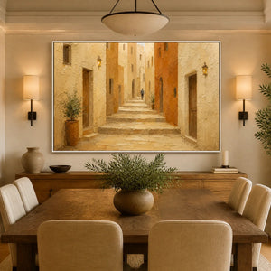 Tuscan Sun Passage in a refined dining room with white frame