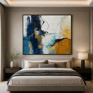 Azure Faultline in a refined bedroom with black frame