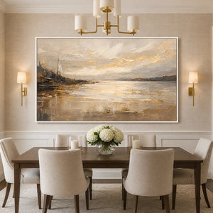 Mist Over Estuary in a refined dining room with white frame