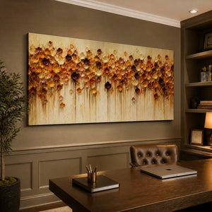 Amber Bloom Cascade in a refined office, frameless