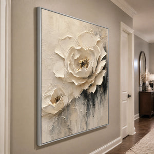 Ivory Rose Relief in a refined entry hall with silver frame