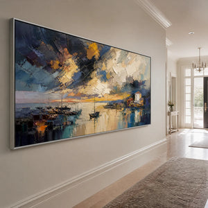 Midnight Harbor Light in a refined entry hall with silver frame