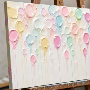 Close-up detail of Pastel Petal Rain showing hand-painted texture and part of the frame