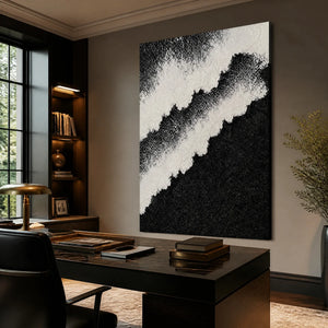 Monochrome Rift in a refined office, frameless